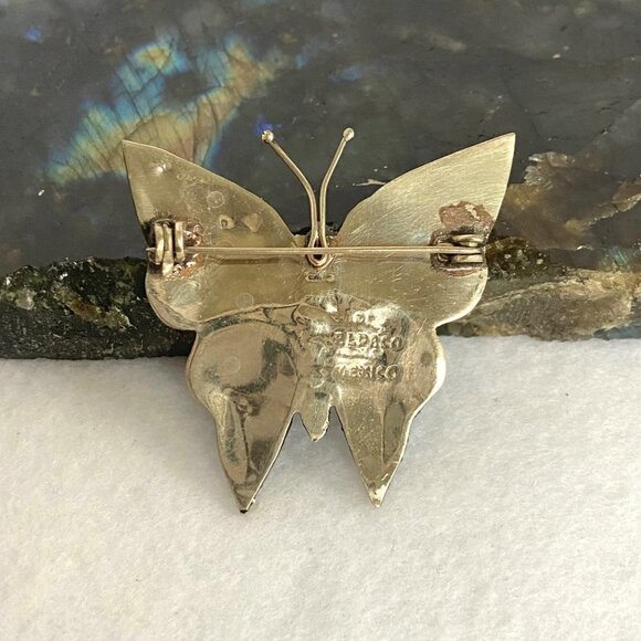 Alpaca Silver Mexico 1.5" Abalone Shell Glitter Butterfly Brooch - Picture 12 of 15